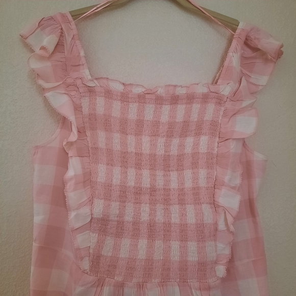 Old Navy Sleeveless Ruffle Trim Smock Gingham Blouse NWT Pink Pastel Plus Sz 2X - Picture 4 of 11